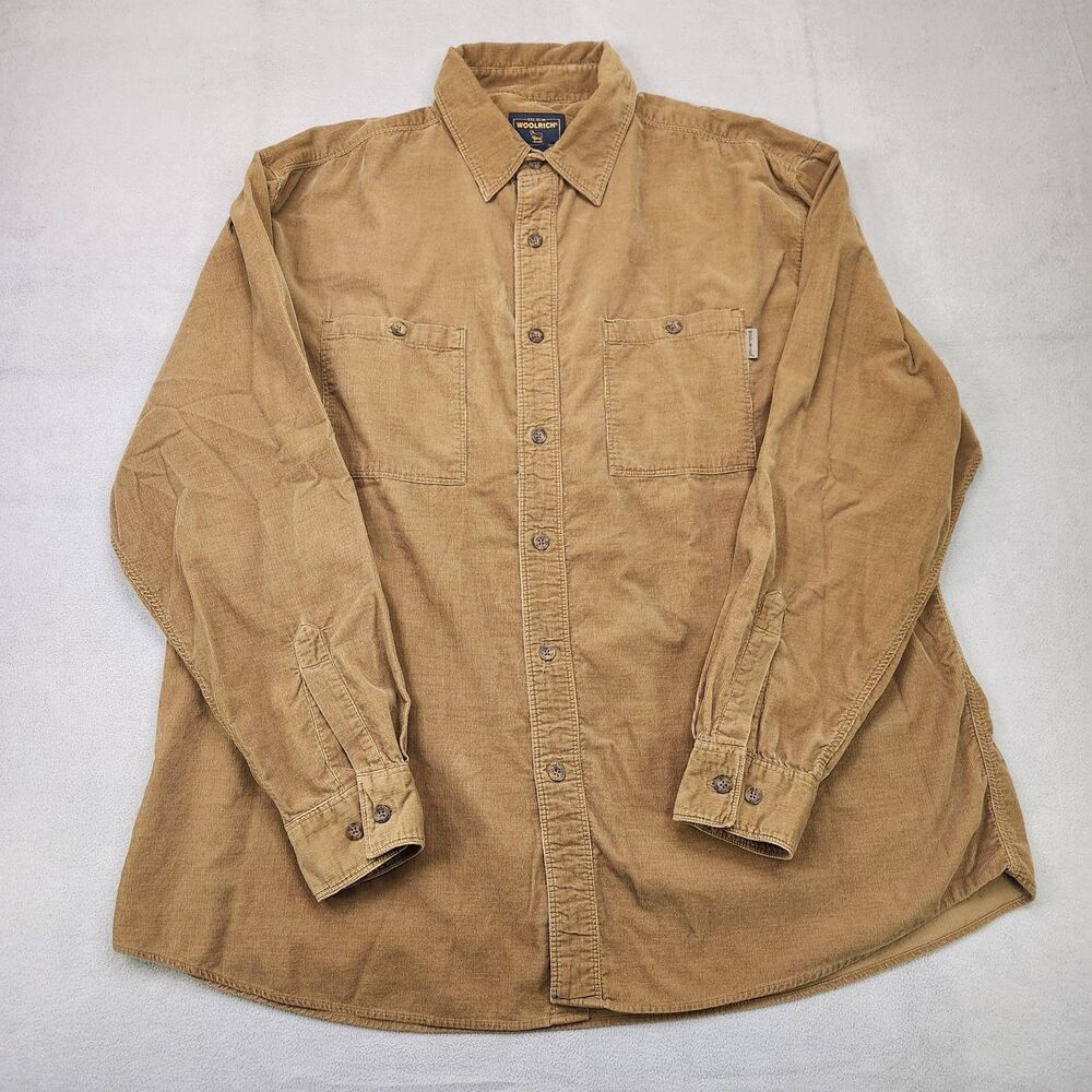 Woolrich Corduroy Button Up Shirt Men's XL Brown Long Sleeve 100% Cotton Pockets